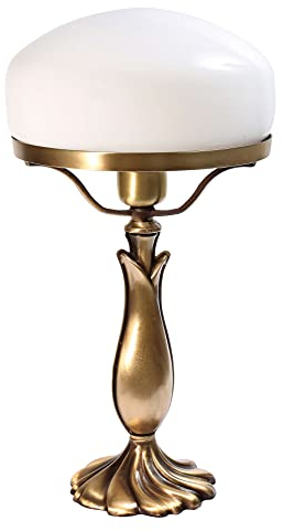 Licht-Erlebnisse Tischleuchte Echt-Messing Glas Bronze hell glänzend Weiß Wohnzimmer H:40,5 cm E27 max. 60 W Pilz Jugendstil Tischlampe Schlafzimmer