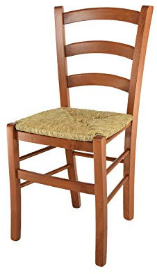 t m c s Tommychairs - Stuhl Venice für Küche und Esszimmer, robuste Struktur aus lackiertem Buchenholz im Farbton Kirschholz und Sitzfläche aus Stroh