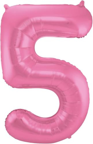 Folat - Number 5 Metallic Mat Foil Balloon - 86 cm - Pink