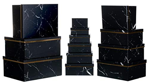 Brandsseller Geschenkbox Aufbewahrungsbox Kartenkarton mit Deckel - Stabiler Karton - 13er Set in absteigender Größe - Marmor/Schwarz