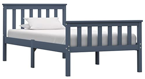 vidaXL Kiefernholz Massiv Bettgestell Bett Massivholzbett Holzbett Einzelbett Futonbett Bettrahmen Lattenrost Schlafzimmer Grau 100x200cm