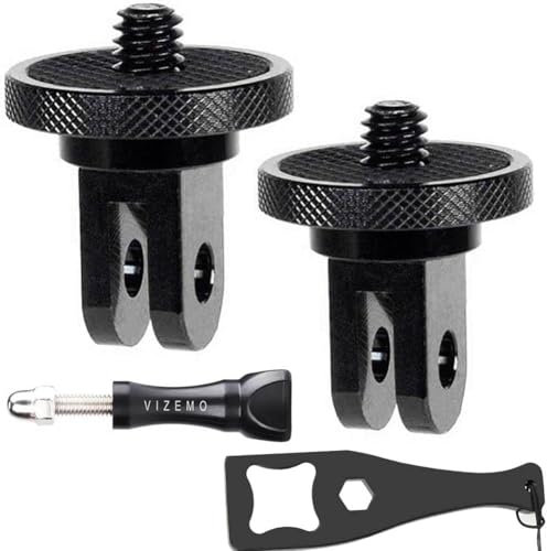 Adapter für Gopro 2 Stück Aluminium 1/4 Zoll Adapter Kamera Halterung, Schwarz Drehbar Stativgewinde Adapter mit Schraubenschlüssel Kompatibel für GoPro, Sony Xiaomi Xiaoyi Action Kameras
