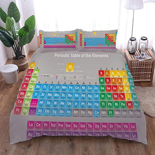 CHNXXL Drucken Periodensystem Muster Bettwäsche Single 140X200Cm 3 Teilig Mit Bettwäsche Set Bettbezug Mit Reißverschluss Und 2 Kissenbezug 80X80Cm Fit Kinder Jugend