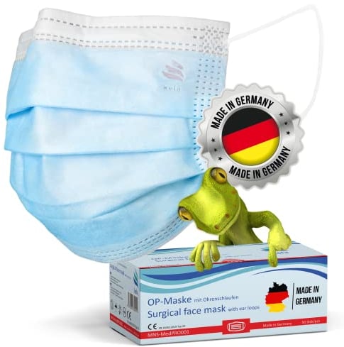 kela OP-Maske - 50x Medizinische Maske Blau | 100% Made in Germany | OEKO-TEX Standard | Premium Atemschutz Mundschutz OP Maske | MNS Typ IIR Einwegmaske