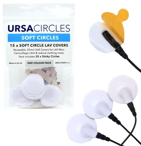 URSA Soft Circles Mic Tape: Reusable Lav Mic Tape Soft Covers | Wind Shield and Camouflage for Lavalier Mics | 15x Soft Lavalier Tape Circles + 30x Stickies | Microphone Tape White