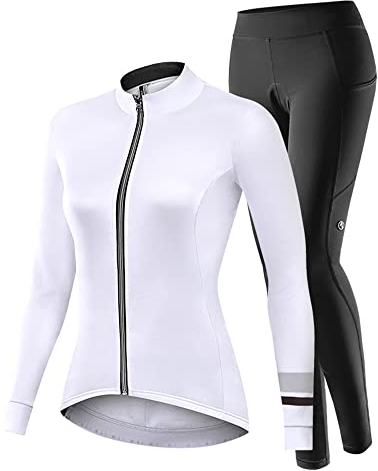 NUCKILY Fahrradbekleidung Set Damen Radtrikot Langarm Winddicht Damen Thermische Fleece mit 3D Polster Hosen, M, 1702