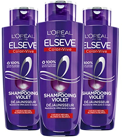 L'Oréal Paris - 3 x Shampoo Violet Entgilbung – für blondes, verfärbtes, gesträhntes oder weißes Haar – Neutralisierung von gelben & orangen Reflektionen – Elseve Color-Vive – 3 x 200 ml