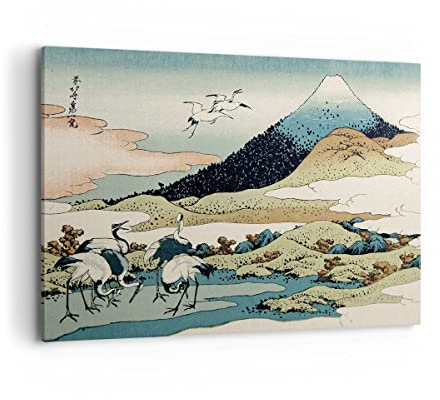 Bilder auf Leinwand 100x70cm Leinwandbild mit Rahmen Japan Kraniche Bild Groß Wanddeko Bild Schlafzimmer Küche Deko Wandbilder Dekoration Wohnzimmer Wall Decor Canvas Wand Kunstdruck Art AA100x70-4541