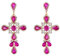 EVER FAITH Große Kreuz Ohrringe für Damen Mädchen Strass-Kristall Vintage böhmischer Boho lange Ohrstecker Fuchsia