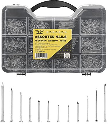 Mr. Pen Nail Assortment Kit, 1500 Pcs, Assorted 12 Sizes Brad Head and Flat Head Zinc-Galvanized Nails, Suitable for General Repairs and Hanging Pictures
