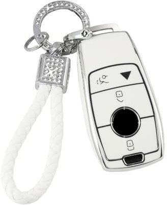 PIFOOG Weiße Schlüsselanhänger Abdeckung für Mercedes Benz GLC GLE GLA GLB GLS A C E G S AMG Klasse Zubehör Weiche TPU Auto Smart Keys Case Bling Schlüsselanhänger Vollschutz Mädchen Frauen
