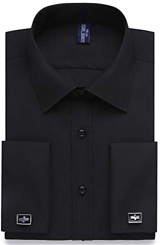 Alimens & Gentle Herren Kleid Shirts Langarm Solid Stretch Faltenfest Formal Shirt Business Button Down Shirt, Schwarz, L