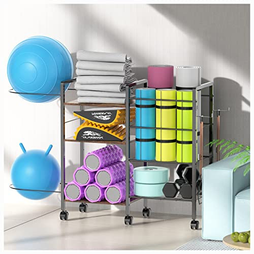 MAWEW Yoga-Matten-Aufbewahrungsregal, für Zuhause, Fitnessstudio, Yoga-Mattenhalter, Trainingsgeräte, Aufbewahrungs-Organizer, Yoga-Ball und mehr Fitnessstudio-Zubehör, mit Aufbewahrung Rack