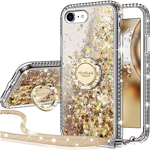 Miss Arts Coque pour iPhone 8/7, Coque iPhone SE 2022/2020, Fille Silicone Paillette Strass Bling Glitter de Luxe avec Support, Liquide Housse Etui de Protection iPhone 8/7 - Or Rose