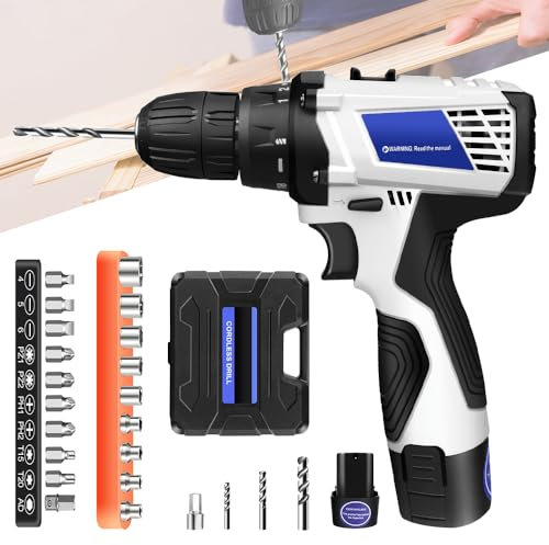 2 in 1 Cordless Drill Set with 26 Accessories, 1300 mAh Li-Ion Battery Combi Drill with 3/8 Keyless Chuck, Cordless Electric Screwdriver Set Handheld Electric Drill for Home and DIY, Cary Case