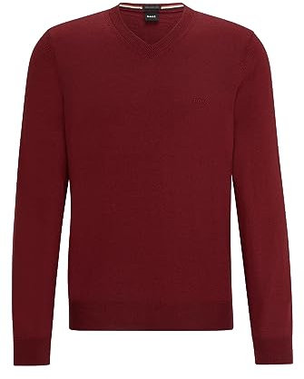 BOSS Herren Baram-L Pullover aus nachhaltigerer Wolle mit V-Ausschnitt Dunkelrot XXL