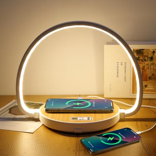 Comius Sharp 10w Lampe De Chevet Chambre Avec Chargement Sans Fil, Lampe Chargeur Induction Avec Horloge, Lampe De Chevet Tactile Avec Port Usb, Veilleuses Tactiles Pliables Pour Chambre À Coucher