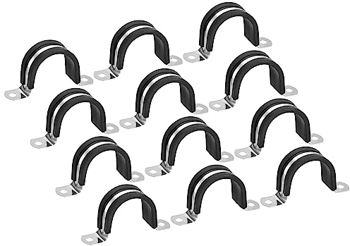 sourcing map 12Stk 40mm(1-9/16) Rohrschellen Kabel Klemme Gummi Leitung Riemen Gummi Gepolstert 304 Edelstahl Schlauch Klemme U Form Metall Klemme Rohr Halter für Rohr Leitung Draht