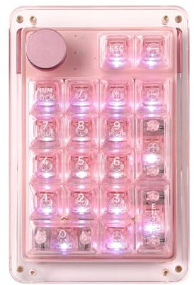 KiiBoom Phantom 21 Pavé numérique programmable NKRO avec bouton en acrylique cristal remplaçable à chaud, BT5.0/2,4 GHz/USB-C, triple mode, clavier numérique programmable avec bouton, RVB orienté vers