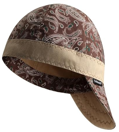 Fullsheild Reversible Welding Cap Flame Resistant CAT 2 Protective FR Welder Hats 6 Pannel Lightweight Printed for Men Women Paisley Brown 7