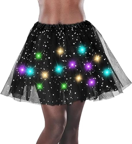 Tutu Damen, LED Rock Damen,Tutu-Rock, Mädchen Tüllrock Tutu Rock Pailletten Sterne Ballettrock Prinzessin Kleid Tutu für Party Tanzen, Fasching Cosplay Kostüm