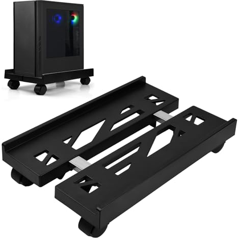 Fangehong Adjustable Computer Tower Stand with Wheels – Mobile CPU Holder for Floor & Carpet, Under Desk PC Case Tray for Gaming Desktop, Fits Most Cases – Black