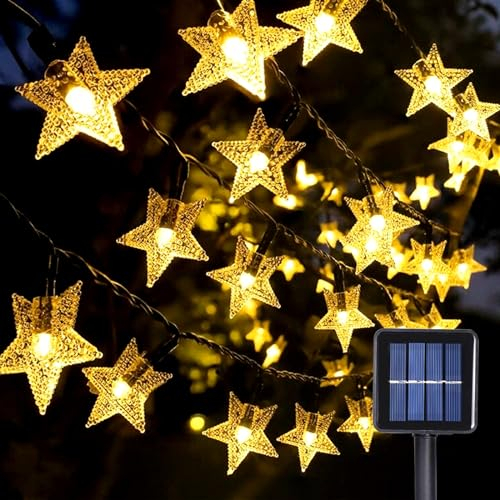 GHONLZIN LED Solar Lichterkette, 12M Stern Lichterkette, 100 LEDs Wasserdichte 8 Modi Sterne Lichterketten Indoor Outdoor für Valentinstag Weihnachten Hochzeit Geburtstag Holiday Party