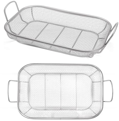 Homi Styles Grill-Gemüsekorb - 15 x 11 Zoll - Rostfreier Edelstahl Mesh Veggie Grillkorb - Silber