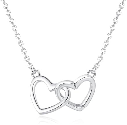 lankai 2 Piezas Collar Doble Corazón, Collar con Colgante Doble en Forma de Corazón, Joyería Personalizada Mujer, Con Caja Rosa Claro, Día de San Valentín