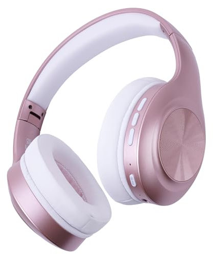 Siindoo JH-923 Wireless Headphones Over Ear, 65H Playtime, 3EQ Sound Modes, Hi-Res Audio with Deep Bass Microphone,Foldable Lightweight Bluetooth Headphones for Travel/Office/Cellphone/PC (Rose)