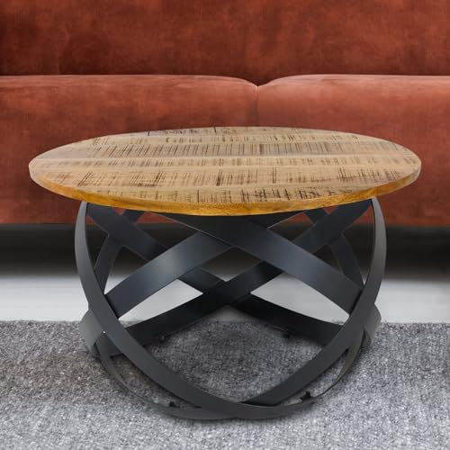 casamia Couchtisch rund Orion runder Wohnzimmertisch Holz Metall schwarz Größe ø 55 cm