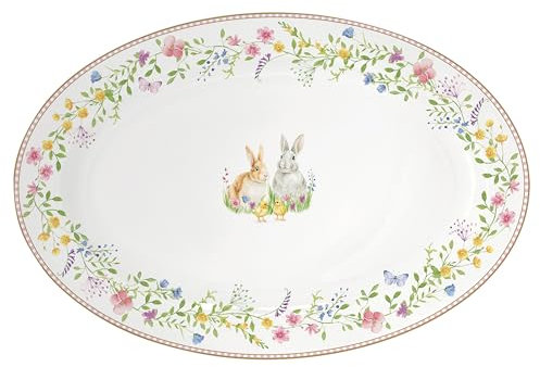 MamboCat Happy Easter Plateau de service ovale I Plateau avec décor de Pâques I Grande assiette colorée en porcelaine pour accompagnements, rôtis, amuse-bouches, etc. pour les vacances I Dans un