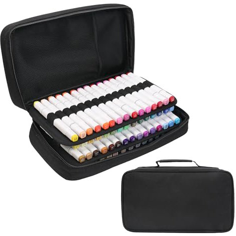 BOMKEE 60 Schlitze Marker Organizer Fall, Großer Marker Fall für 60 Marker Große Kapazität Marker Aufbewahrungstasche Stift Fall Bleistift Tasche mit Tragegriff