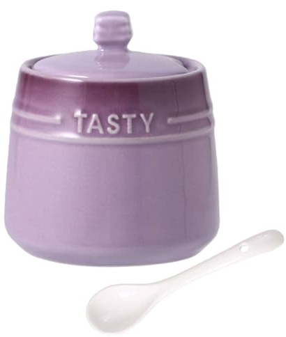 TYMYYS Sucrier Avec Couvercle Et Cuillère, Récipient à Sucre Avec Cuillère, Sucriers Pour Comptoir, Bol à Sel En Céramique Avec Couvercle-Violet-240ml/8.5oz