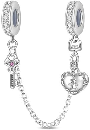 LIGHTDOG 925 Sterling Silber Sicherheitskette Charm für Europäische & Pandora Armbänder,Niedliches Geschenk Schmuck Mädchen Mode Liebe Schloss Charms