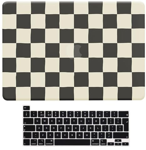 BYCeKe Compatible with MacBook Pro 13 inch Case 2024 2023 2022-2016 Release M2 M1 A2338 A2289 A2251 A2159 A1989 A1706 A1708 Slim Plastic Hard Shell Protective Case & Keyboard Cover, Black White Grid