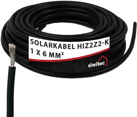 siwitec Solarkabel H1Z2Z2-K 1 x 6 mm² | 30 m Photovoltaik Kabel | Solarleitung | PV Kabel nach Maß | Meterware 5-100 m | Einzelleitung schwarz | Solar Kabel