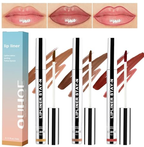 Gireatick Peel Off Lipliner Stain, 3 STÜCKE Lipliner Peel Off Tattoo Lipliner Mit Mattem Finish, Wasserfest, übertragungsfest, Hochpigmentierte Farbe (Hellbraun/Dunkelbraun/Burgunderrot) (A, 3PCS)