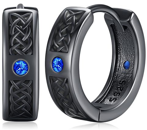 Keltisch Ohrringe Herren Silber 925 Schwarz Creolen Ohrschmuck Nordische Schmuck Weihnachts Geschenke für Männer Damen