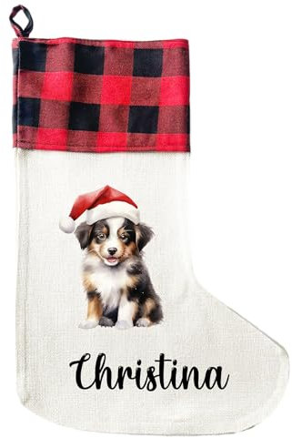 LIEBTASTISCH - Personalisierte Weihnachtssocken mit Tieren - 40cm x 30cm - Weihnachtsstrumpf zum Nikolaus oder Weihnachten - Namen - Geschenkbeutel - Nikolausstiefel zum Aufhängen (Hund 2)