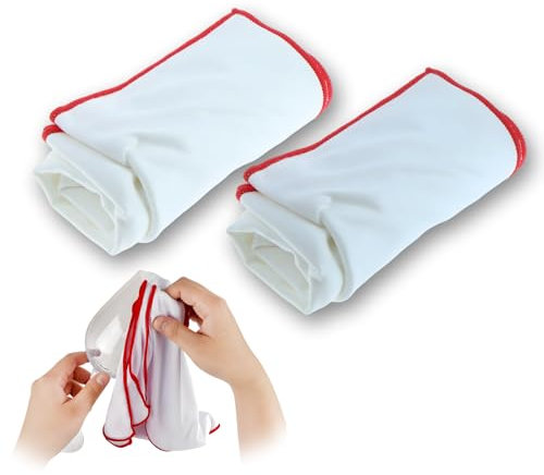 kitudaty Kratzerfreie Microfaser Glaspoliertuch, Hochglanzoberflächen,Weiß Weingläser Tücher Mit Rotem Rand, 100% fusselfreies Poliertuch für Glas für Küche, Hotel und Gastronomie