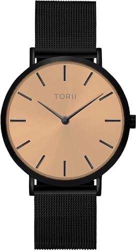 TORII Unisex-Uhr Roségold Edelstahl - rund Quarz V38VS.RB Milanaise-Armband Strichindizes wasserdicht 50 m