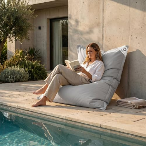 Deco Arts Bezug für Sitzsack Outdoor XXL, wasserabweisend, ohne Füllung, 180x140 cm, Garten, Terrasse, Wohnzimmer, Erwachsene und Kinder, Kieselgrau