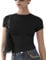 Womens Basic Short Sleeve Slim Fit T Shirts Soft Crewneck Crop Y2k Tees Summer Stretchy Cute Tops Black L