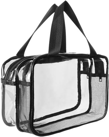 Aucuu Trousse de Toilette Voyage, PVC Trousse Maquillage Grande Capacité, Sac de Rangment Transparente Double Couche avec poignée, Sac Cosmétiques pour Homme et Femme