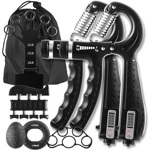 7 PCS Griffkraft Trainer Set, 2 verstellbare Handtrainer Unterarm trainer, 1 Aufbewahrungstasche, Fingerstrecker, Handgelenk Trainer, Trainingsring & Stressabbau-Griffkugel, Finger Exerciser