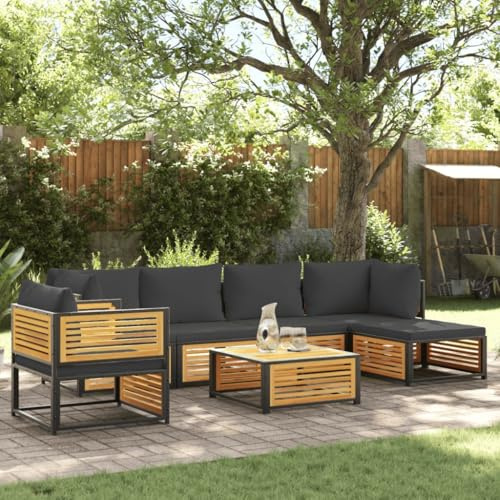 IKAYAA Gartenlounge Holz Gartenmöbel Set Holz Gartenlounge Outdoor Anthrazit Terassenmöbel außen Aluminium Balkon Lounge Massivholz Akazie 7-TLG