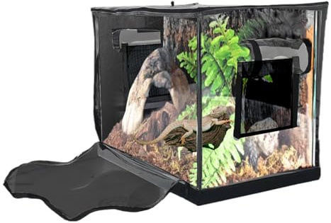 Reptile Enclosure, Spacious Clear Turtle Tank Tent, 60x40x50cm, Portable Habitat for Snakes, Geckos Bearded Dragons, Waterproof Base Terrarium for Indoor and Outdoor Use