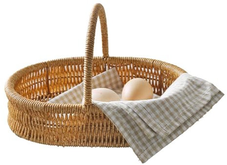 Raypontia Einkaufskorb Geflochten Oval - 25 * 18 * 5.5Cm Nachahmung Rattan Picknickkorb Mit Griff, Brotkorb Geflochten Mit Griff, Obstkorb, Osterkorb Mit Henkel, Für Esszimmer,