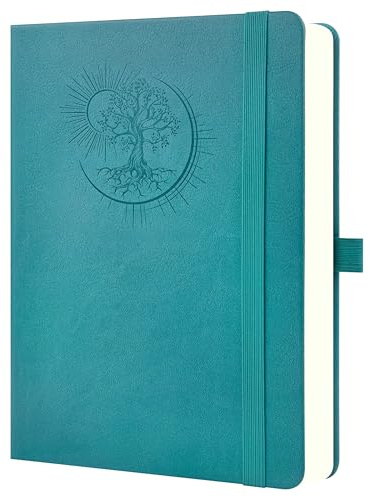 Mlife Notizbuch A5 mit Lebensbaum-Design – 360 Seiten,100g Papier,PU-Cover,elastisches Band,Stifthalter,3 Lesezeichen–Ideal für Beruf, Studium & Geschenk(Blaugrün)
